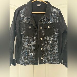 JEAN JACKET w/tweed-like texture with silver thread